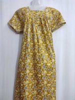 Front Open Cotton Nighty With Buttons, 55 Inches Long - Yellow - Image 2