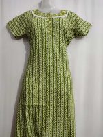 Comfortable Churidar Model Cotton Nighty - 55 Inches Long - Green - Image 2