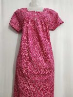 Front Open Cotton Nighty With Buttons, 55 Inches Long - Magenta - Image 2