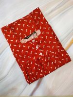 Front Open Cotton Nighty With Buttons, 55 Inches Long - Brown