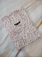 Front Open Cotton Nighty With Buttons, 55 Inches Long - White + Rose