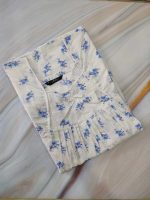 Traditional cotton nighty, 55 Inches Long- White + Blue