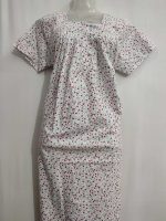 Front Open Cotton Nighty With Buttons, 55 Inches Long - White + Rose - Image 2
