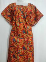 Comfortable Front Open Cotton Nighty With Buttons- 57 inches long - Red - Image 2