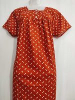 Front Open Cotton Nighty With Buttons, 55 Inches Long - Brown - Image 2