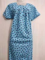 Front Open Cotton Nighty With Buttons, 55 Inches Long - Blue - Image 2