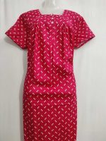 Front Open Cotton Nighty With Buttons, 55 Inches Long - Magenta - Image 2