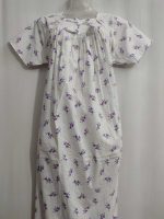 Traditional cotton nighty, 55 Inches Long- White + Violet - Image 2