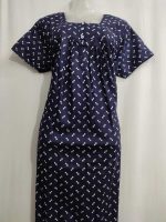 Front Open Cotton Nighty With Buttons, 55 Inches Long - Blue - Image 2
