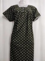 Front Open Cotton Nighty With Buttons, 55 Inches Long - Green - Image 2