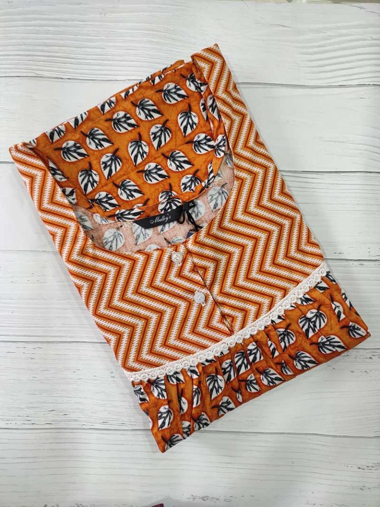 - Front Open Nighty With Pleats Stitching