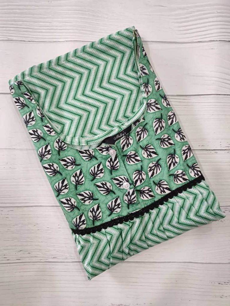 - Front Open Nighty With Pleats Stitching