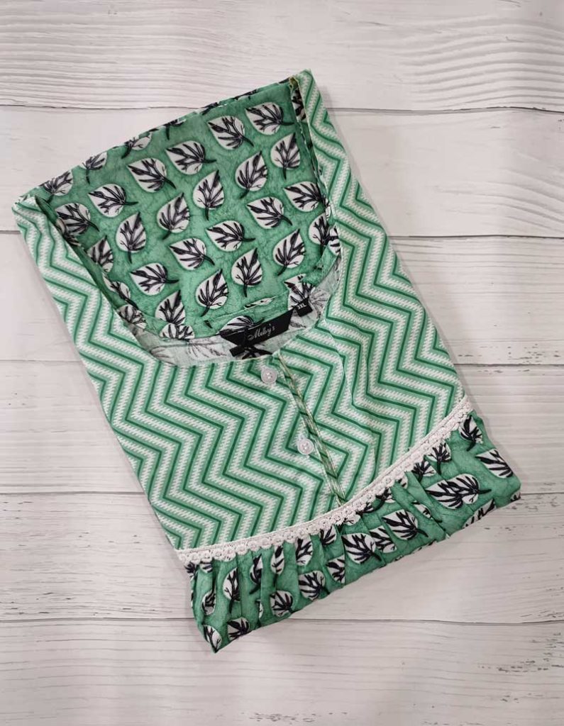 - Front Open Nighty With Pleats Stitching