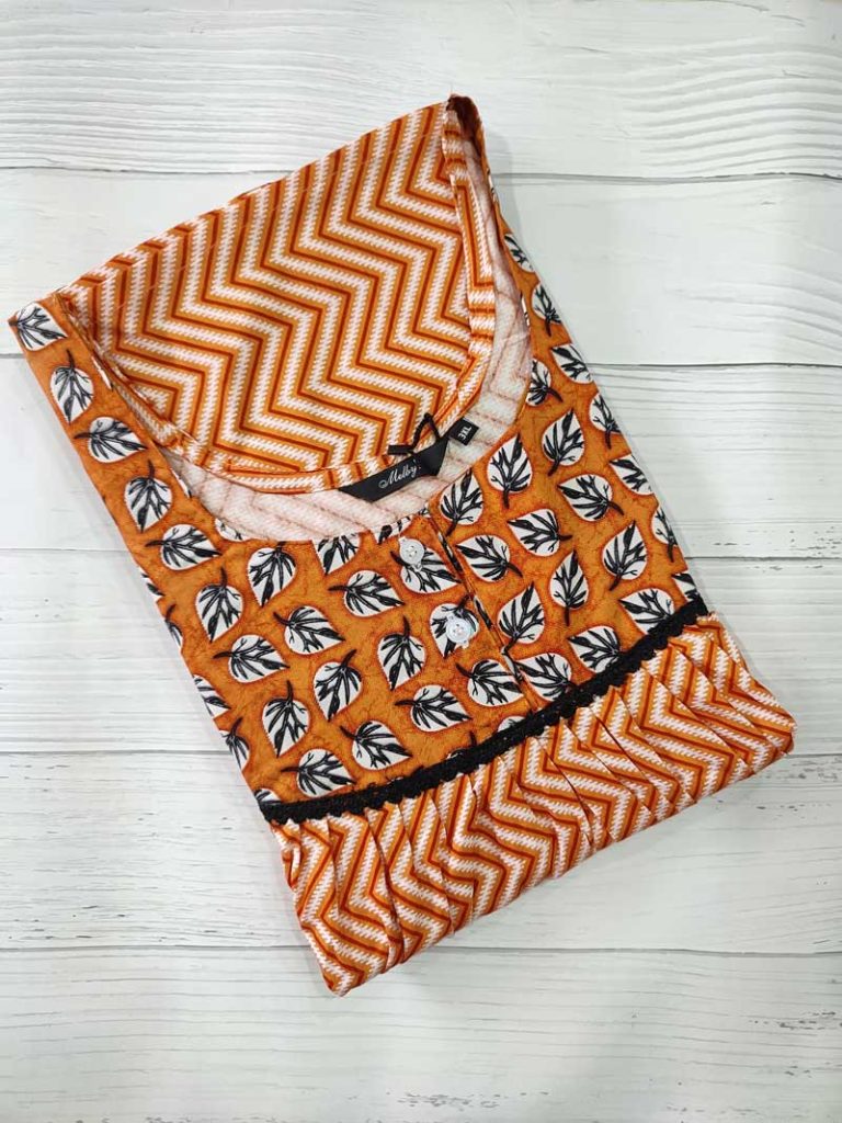 - Front Open Nighty With Pleats Stitching