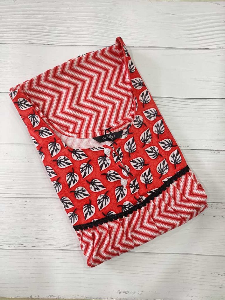 - Front Open Nighty With Pleats Stitching