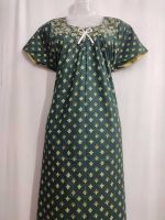 Comfortable cotton nighty with round neck -55 inches long - Green - Image 2