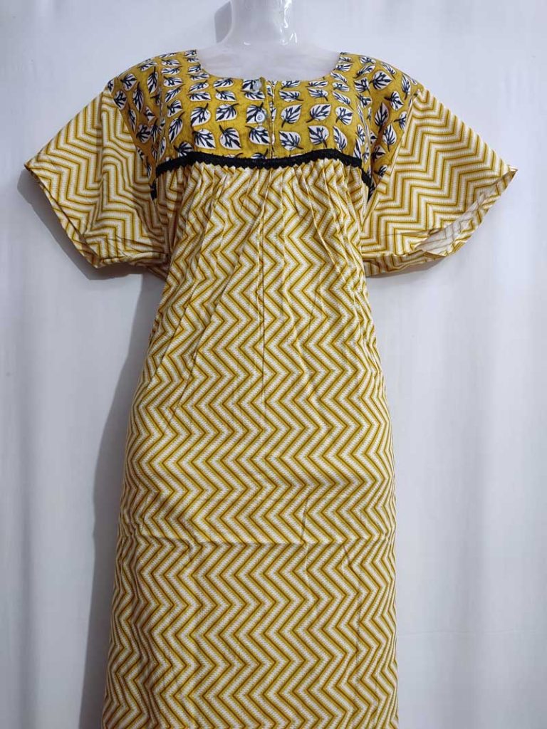 - Front Open Nighty With Pleats Stitching