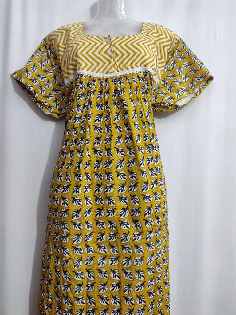 - Front Open Nighty With Pleats Stitching