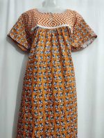 Comfortable Front Open Cotton Nighty With Buttons- 57 inches long - Orange - Image 2