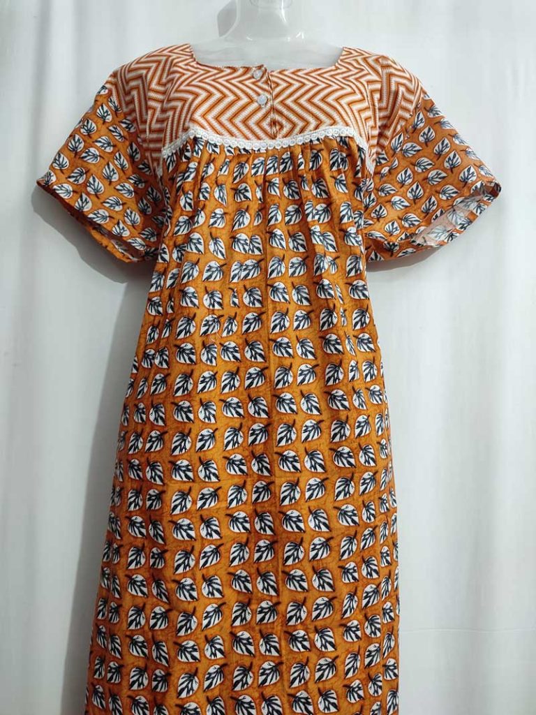 - Front Open Nighty With Pleats Stitching
