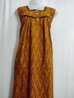 Sleeveless Front Open Cotton Nighty With Buttons, 55 Inches Long - Yellow