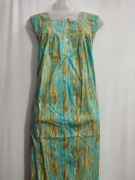 Sleeveless Front Open Cotton Nighty With Buttons, 55 Inches Long - Green