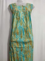 Sleeveless Front Open Cotton Nighty With Buttons, 55 Inches Long - Green - Image 2