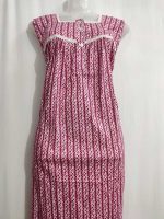 Sleeveless Front Open Cotton Nighty With Buttons, 55 Inches Long - Rose