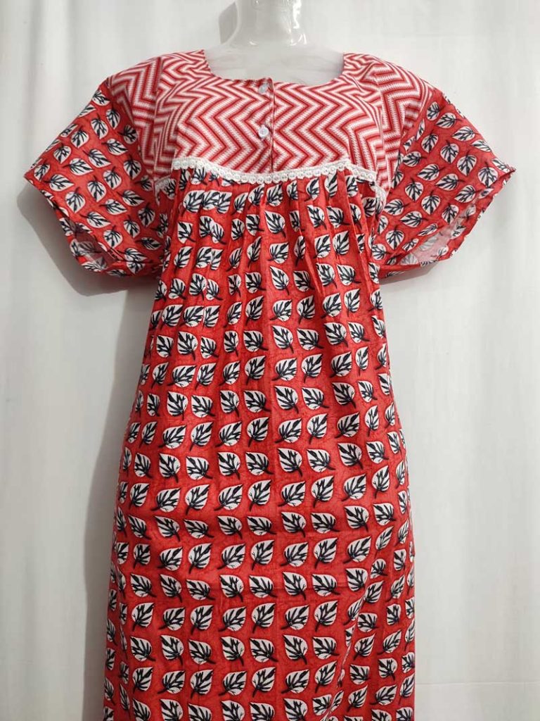 - Front Open Nighty With Pleats Stitching