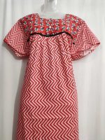Comfortable Front Open Cotton Nighty With Buttons- 57 inches long - Red - Image 2