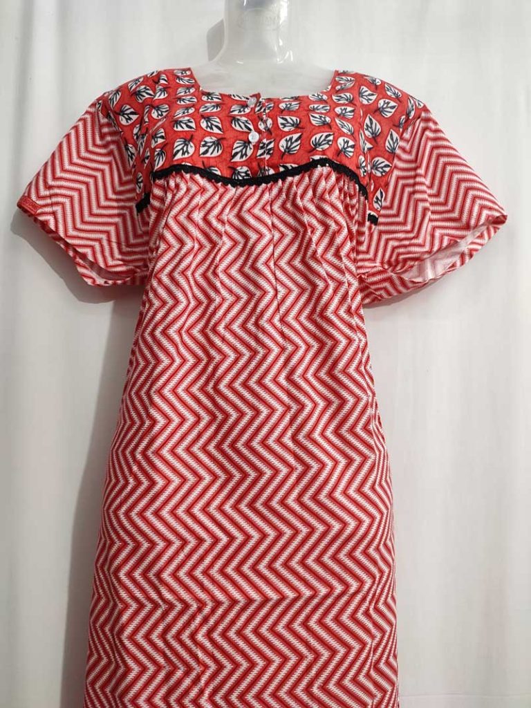 - Front Open Nighty With Pleats Stitching
