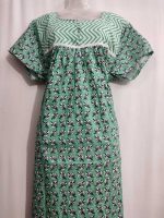 Comfortable Front Open Cotton Nighty With Buttons- 57 inches long - Green - Image 2