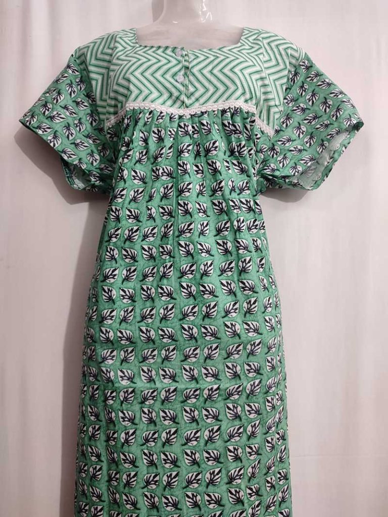 - Front Open Nighty With Pleats Stitching