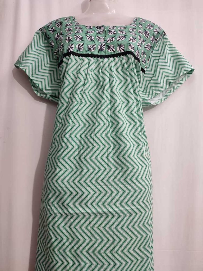 - Front Open Nighty With Pleats Stitching