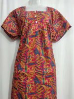 Comfortable Front Open Cotton Nighty With Buttons- 57 inches long - Magenta - Image 2