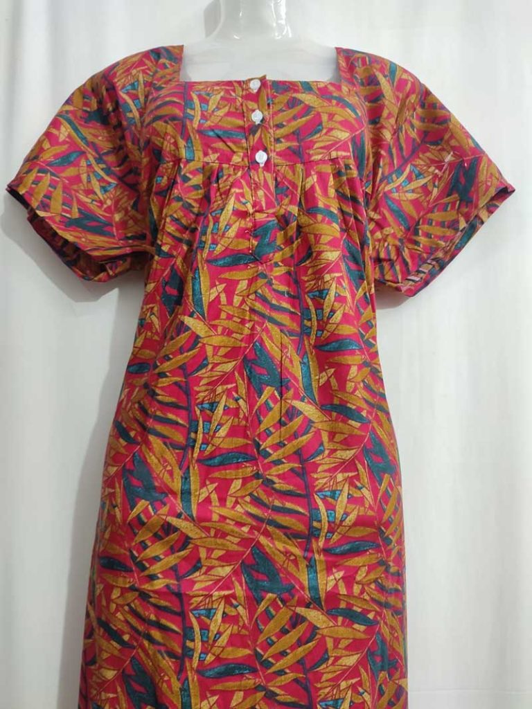 - Front Open Nighty With Pleats Stitching
