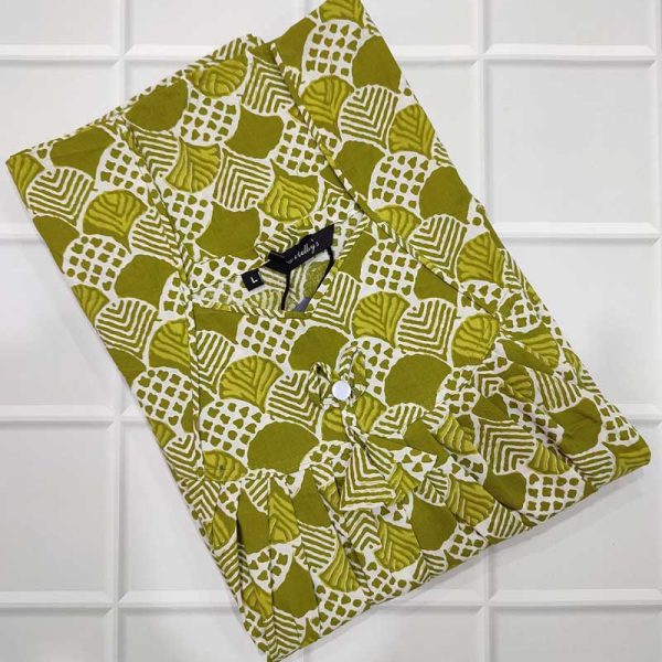Premium Cotton Nighty, 55 Inches Long - Green
