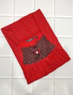 Traditional cotton nighty, 55 Inches Long - Red