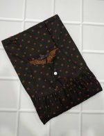 Traditional cotton nighty, 55 Inches Long - Black + Yellow