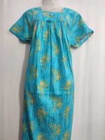 Traditional cotton nighty, 55 Inches Long - Blue - Image 2