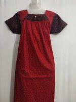 Traditional cotton nighty, 55 Inches Long - Red - Image 2