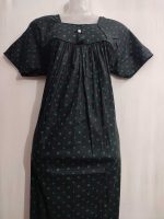 Traditional cotton nighty, 55 Inches Long - Black + Green - Image 2