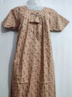 Traditional cotton nighty, 55 Inches Long - Chikku +Rose - Image 2