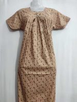Traditional cotton nighty, 55 Inches Long - Chikku +Green - Image 2