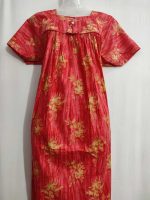 Traditional cotton nighty, 55 Inches Long - Red - Image 2