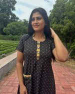Comfortable Churidar Model Cotton Nighty With Collar - 55 Inches Long - Black