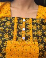 Comfortable Churidar Model Cotton Nighty - 55 Inches Long - Yellow - Image 3