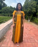 Comfortable Churidar Model Cotton Nighty - 55 Inches Long - Yellow - Image 4
