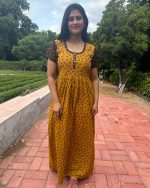 Pure Cotton Feeding Nighty With Side Zips For Mothers -55 inches Long - Yellow - Image 5