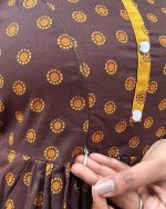 Pure Cotton Feeding Nighty With Side Zips For Mothers -55 inches Long - Brown - Image 2